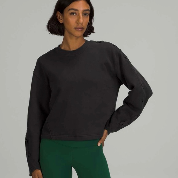 lululemon athletica Tops - lululemon Braided Sleeve Pullover Sweatshirt Crewneck Oversized Black size 12
